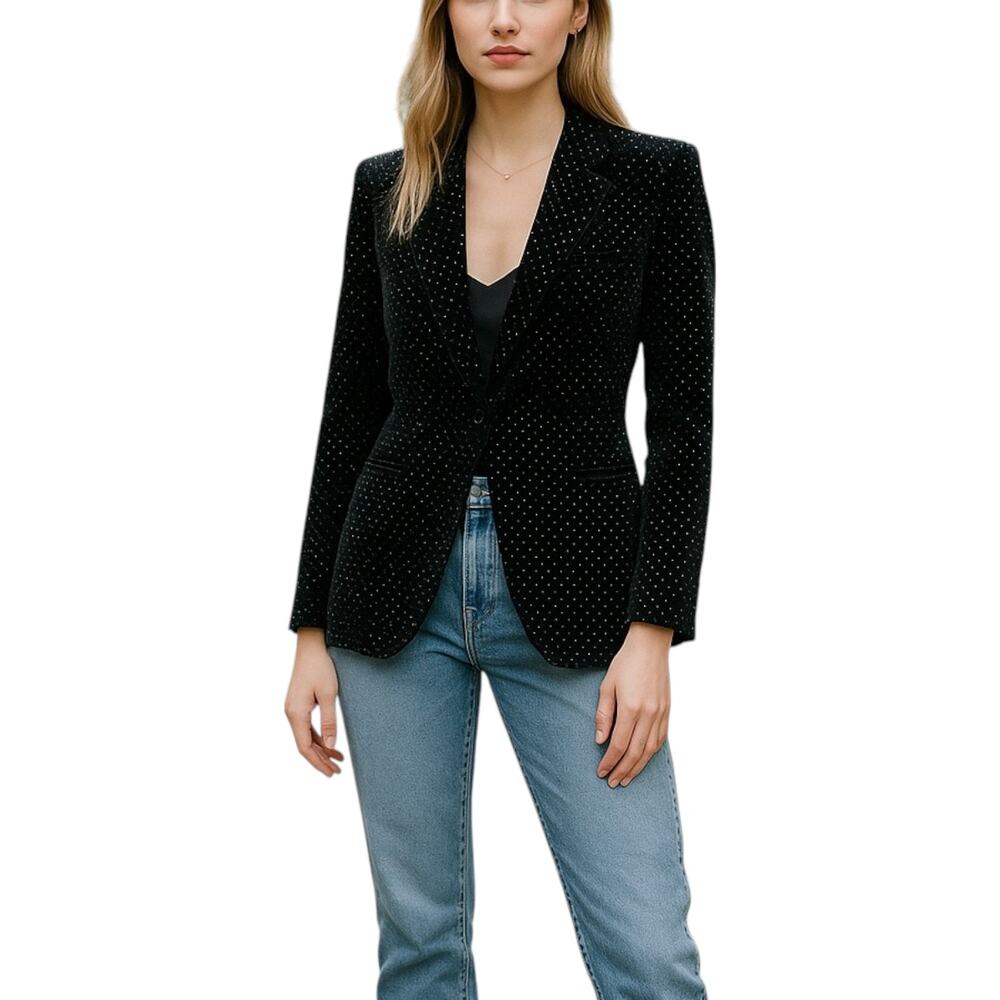 Theory Women's Size 10 Andorie Dot Velvet Jacket Black White Polka‎ Dot Career